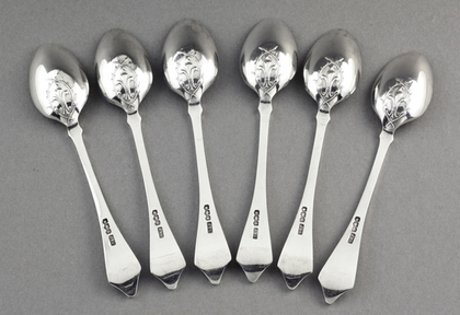 Fleur-de-Lis Picture Back Silver Teaspoons (Set of 6)